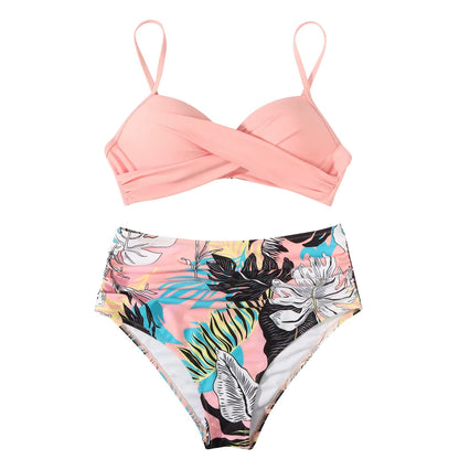 Y2K Sexy Push up Two Piece Swimsuits Women'S Vintage High Waist Sling Bikini Swimwear Summer Hawaiian Beachwear Trajes De Bano